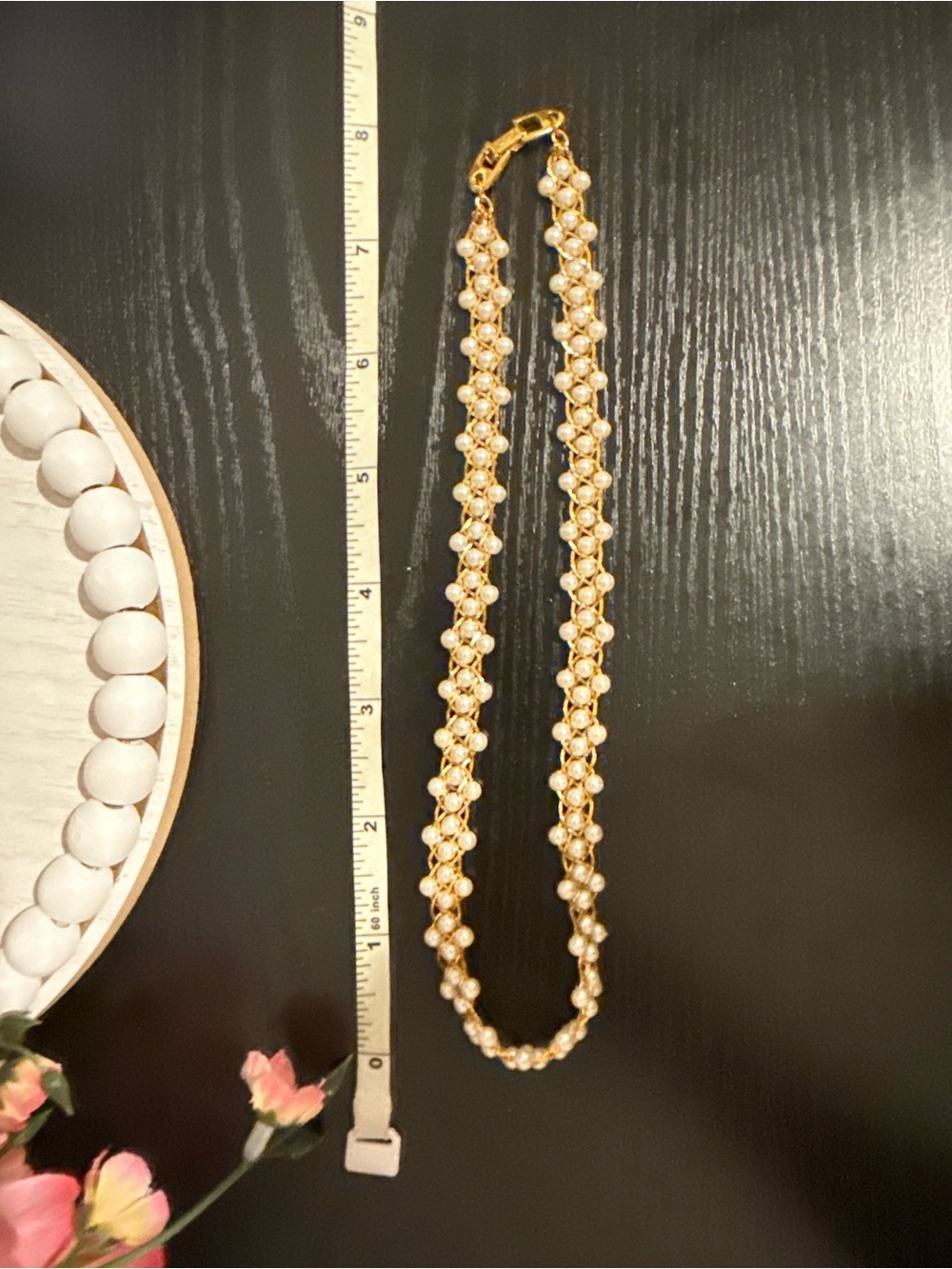 Vintage Napier Faux Pearl Statement Necklace Gold Tone Mesh Design - Picture 5 of 5